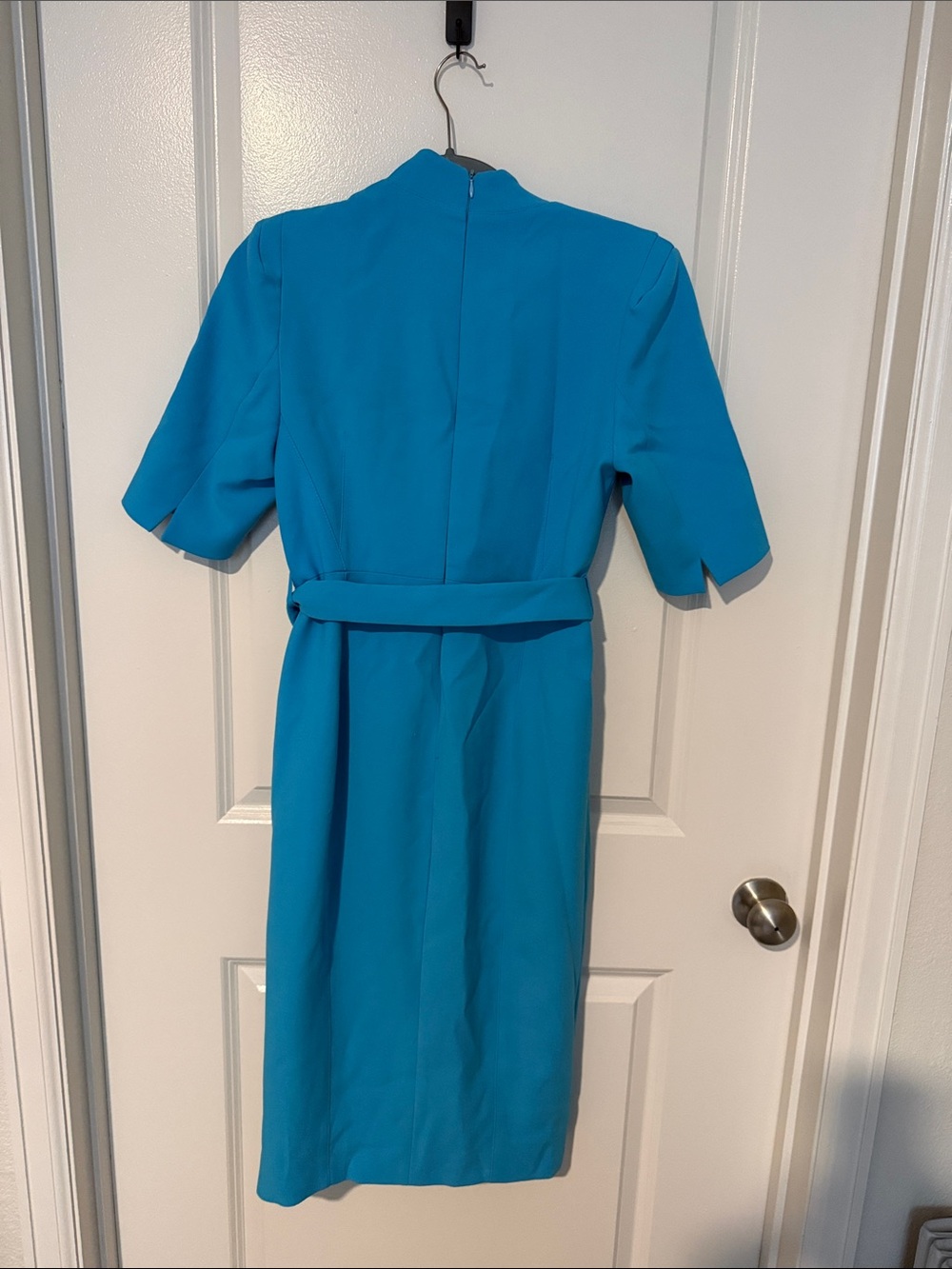 Karen Millen Bright Turquoise Midi Dress with Belt and Lace-Up Trim - Picture 2 of 5
